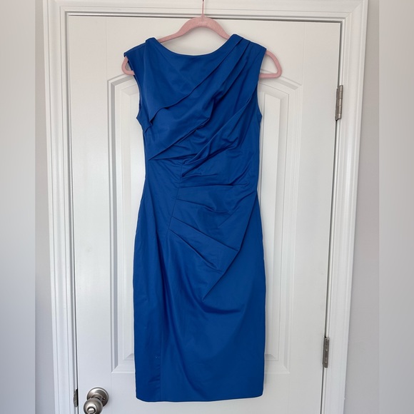 EUC Lela Rose Blue Asymmetrical Ruched Sheath Dress SIZE 4 - Picture 1 of 9